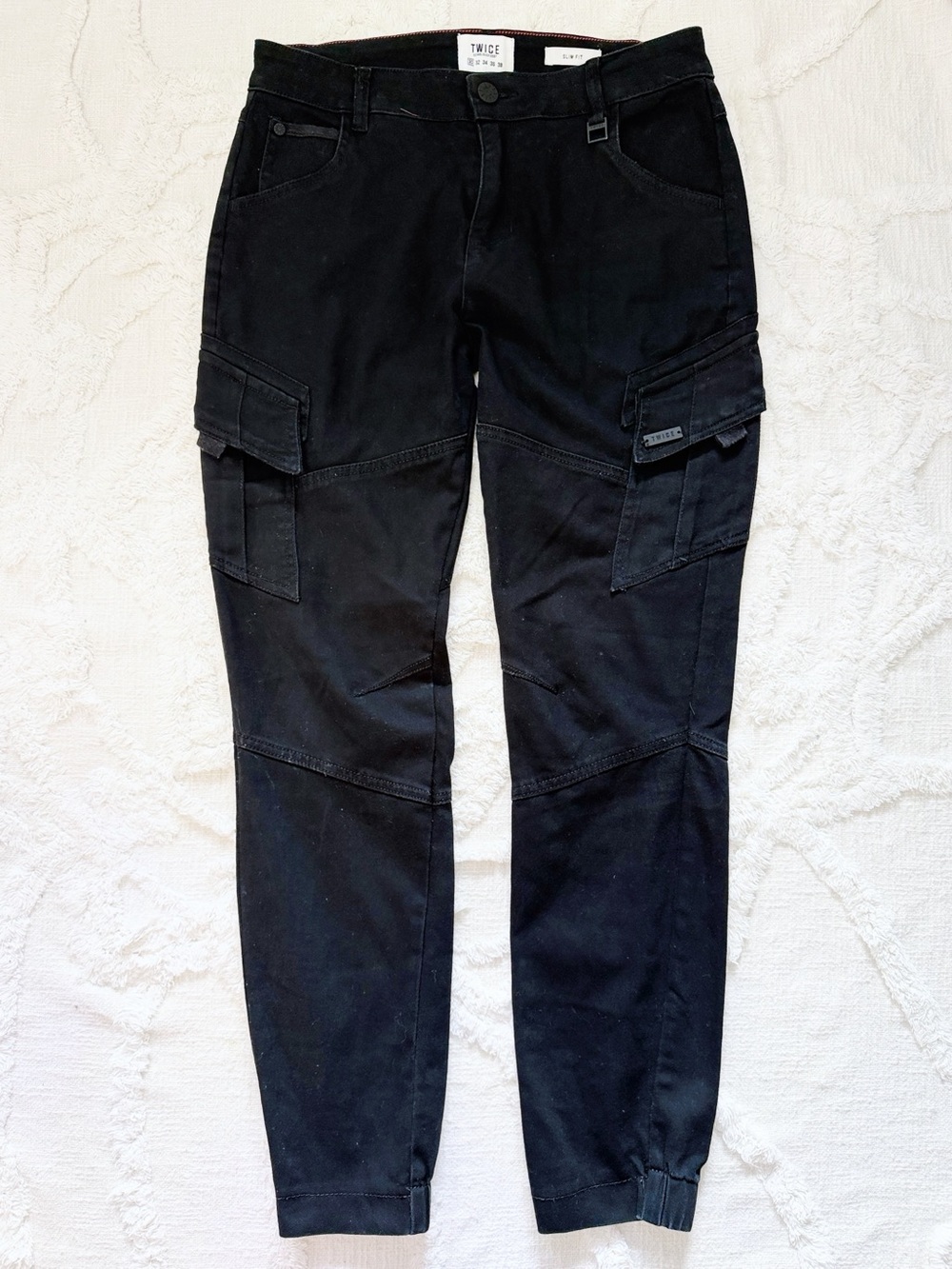 TWICE Black Slim Fit Cargo Jogger Pants Size 30 Utility Moto Streetwear